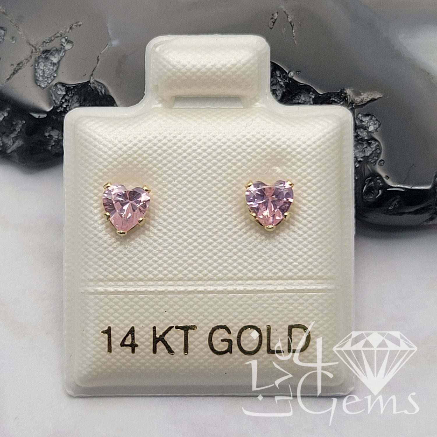 14kty Pink Cz Heart Stud Earring