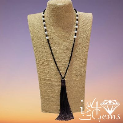 Potato Pearl, Black Spinel with Brown Silk Tassel Gemstone Necklace