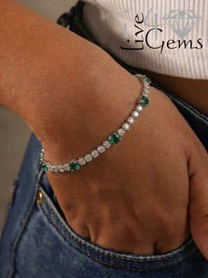 Silver 0.10ctw Diamond Lab Emerald Bracelet