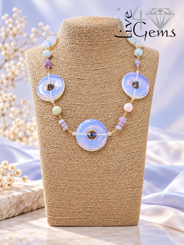 18.5 Opalite, Aquamarine, Amethyst and Crystal Necklace 2" Extender