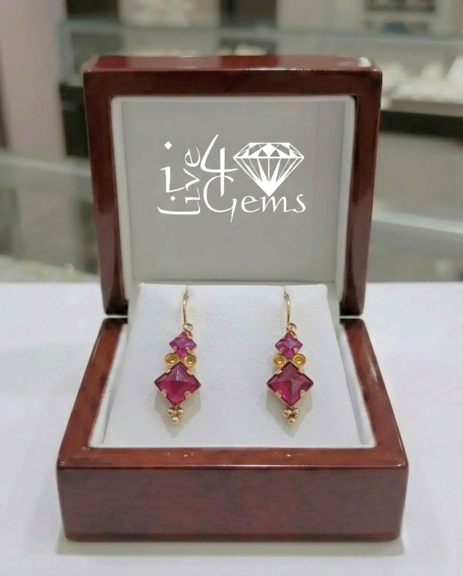 10kty Princess Cut 0.5ct Ruby Hanging Earring