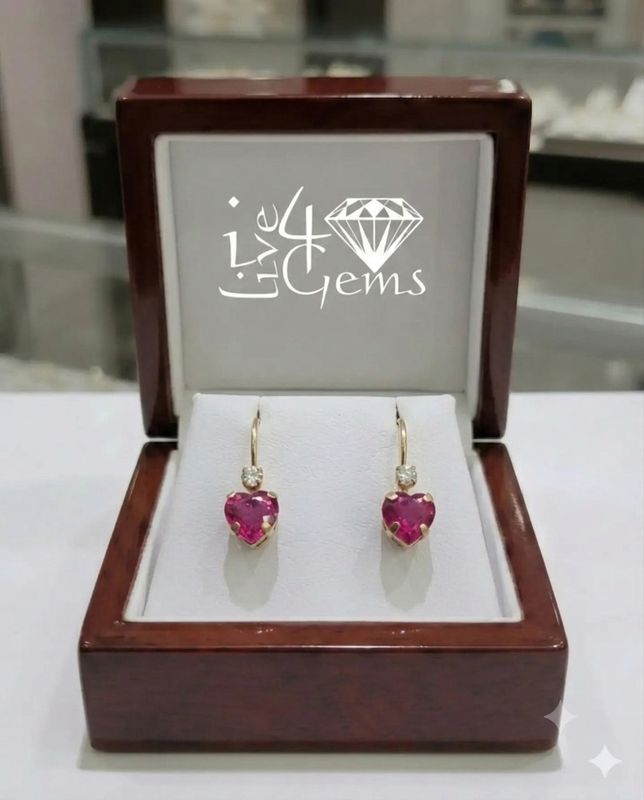 10kty 1ct Heart Ruby with White Sapphire S Back Earring