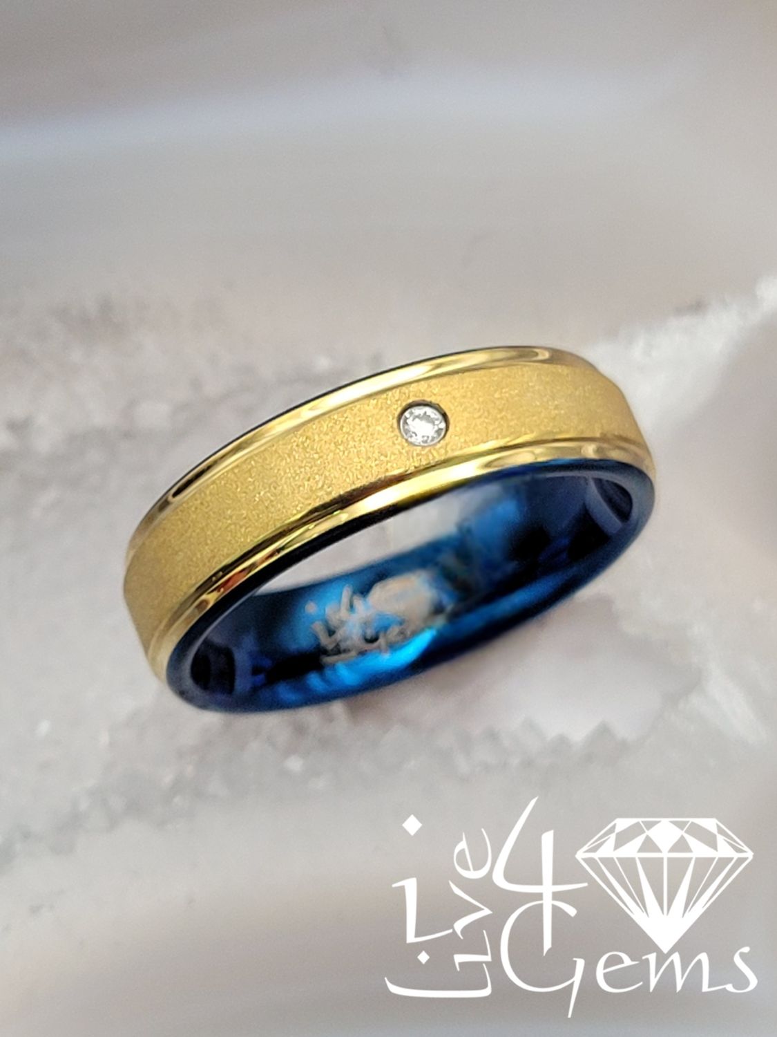 Tungsten Carbide 6mm Gold Sandblasting Cz Blue Inlay Band