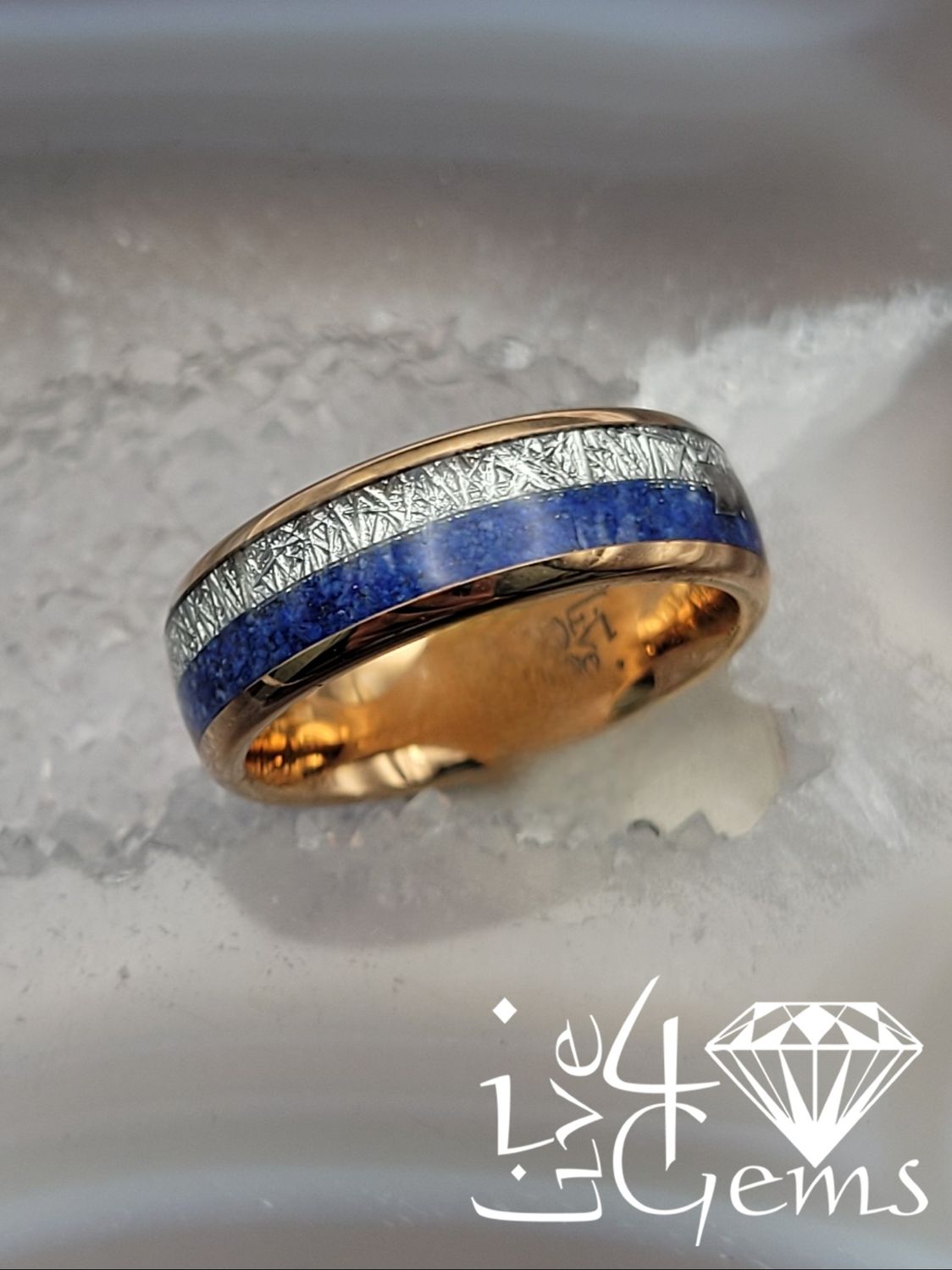 Tungsten Carbide  6mm Rose Gold Meteorite and Lazurite Inlay Band