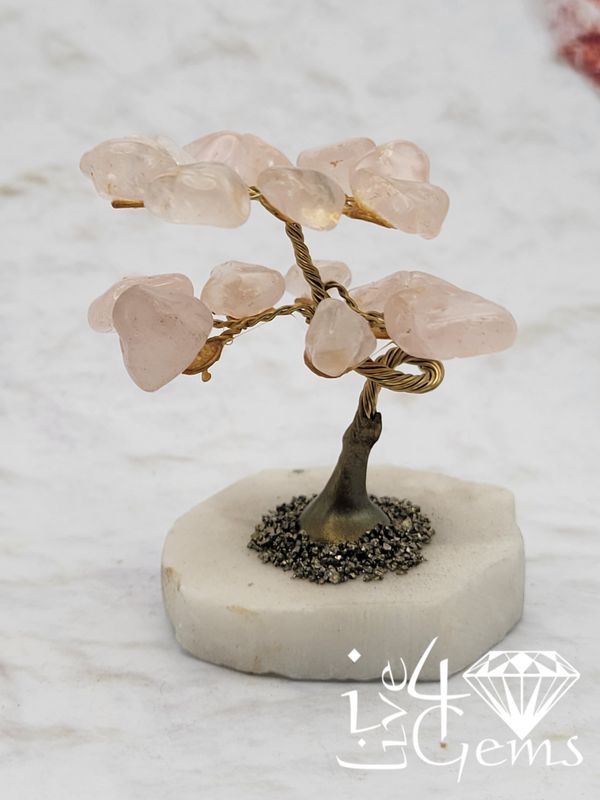 Gemstone Tree of Life Rose Quartz w Quartz Base