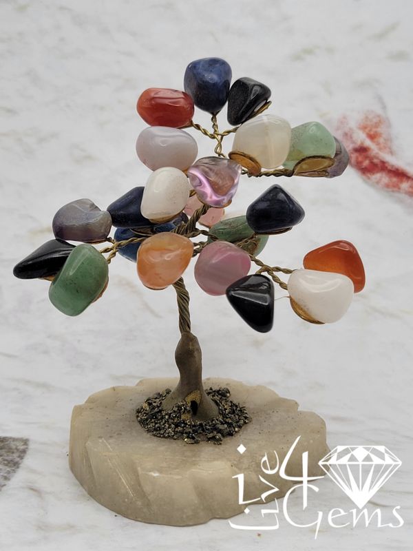 Gemstone Tree of Life Mixed Gemstones w Quartz Base Medium