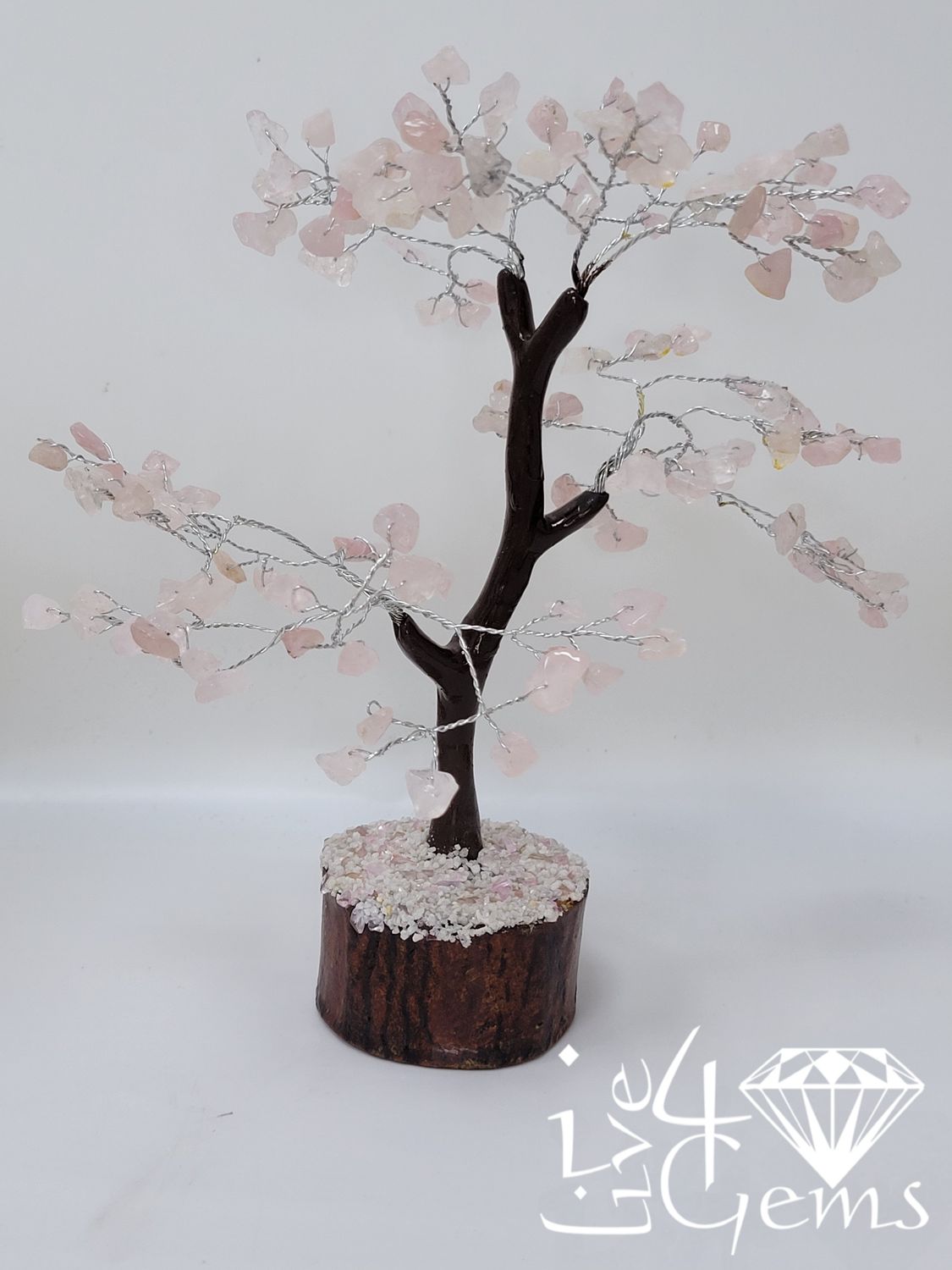 Gemstone Tree of Life Rose Quartz Wooden Base 7"