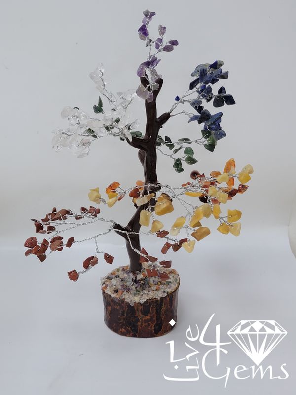 Gemstone Tree of Life Mixed Gemstones Wooden Base 7"