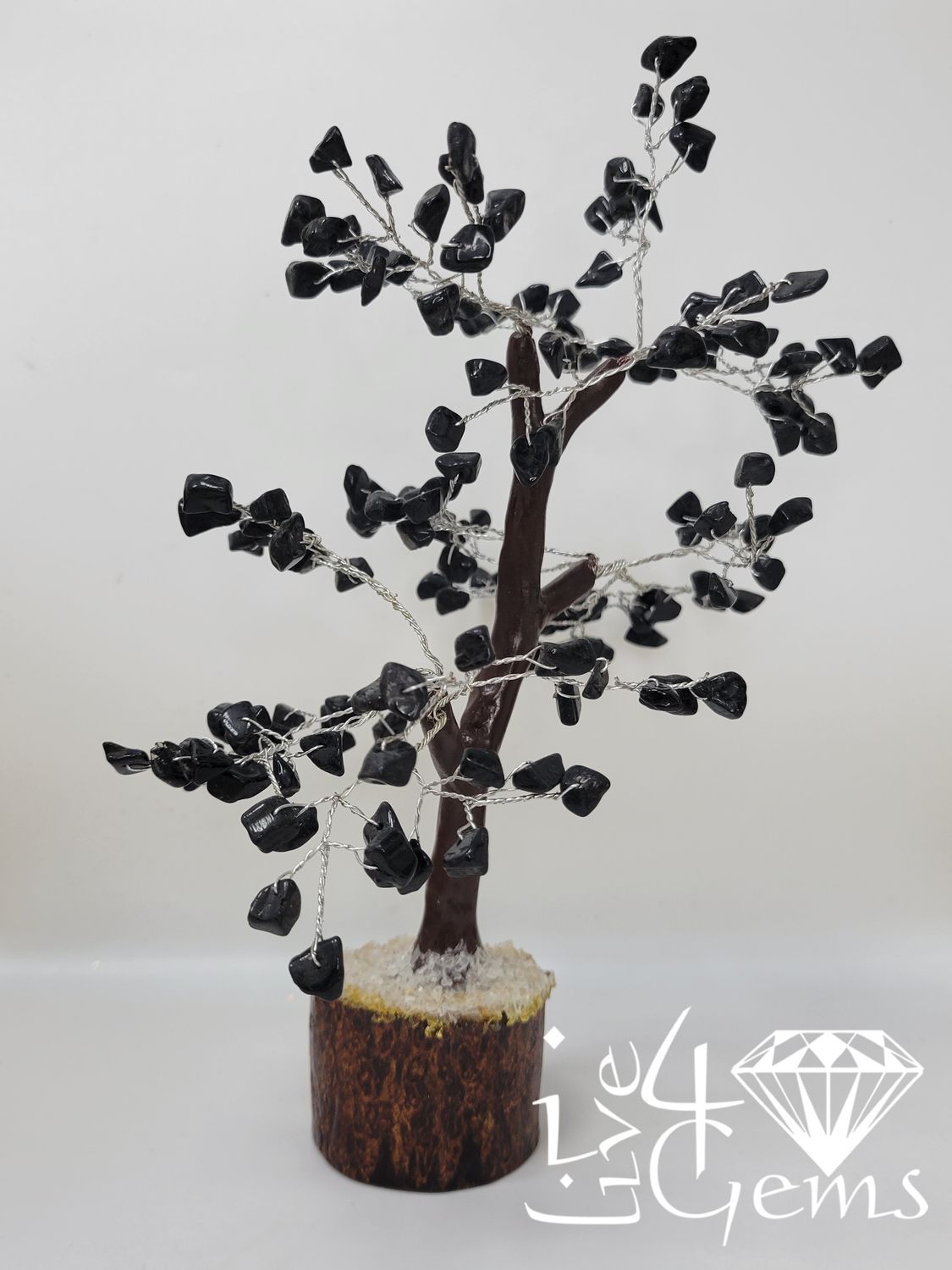 Gemstone Tree of Life Black Onyx Wooden Base 7"