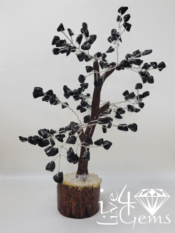 Gemstone Tree of Life Black Onyx Wooden Base 7"