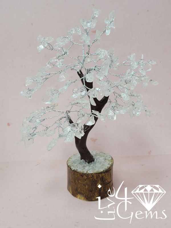 Gemstone Tree of Life Clear Quartz Wooden Base