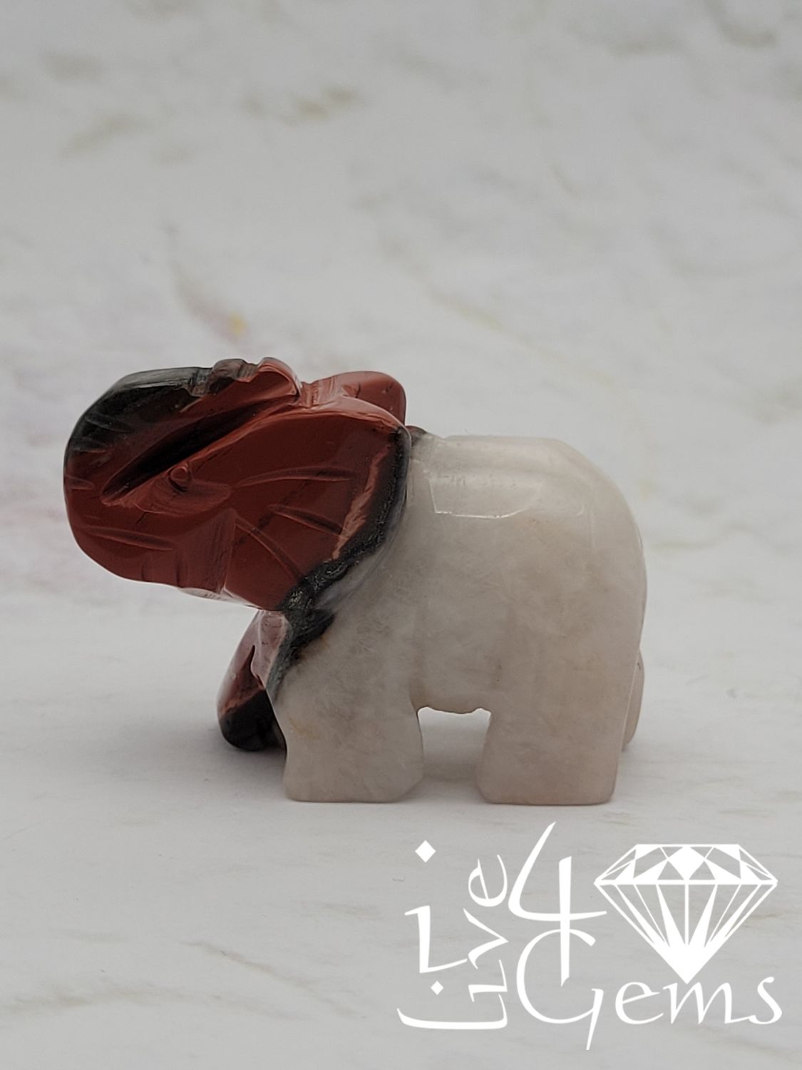 Mini Gemstone Animal Red Jasper and Quartz Elephant