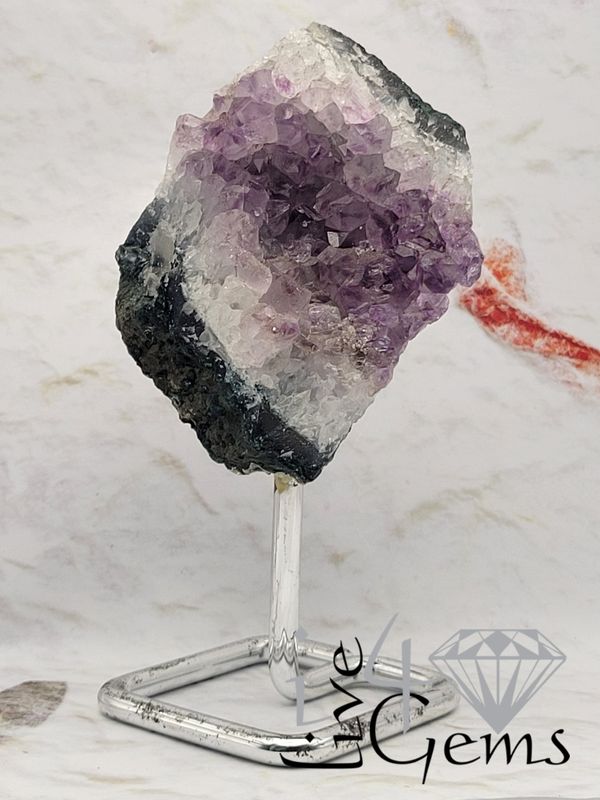 Natural Amethyst on Silver Metal Base