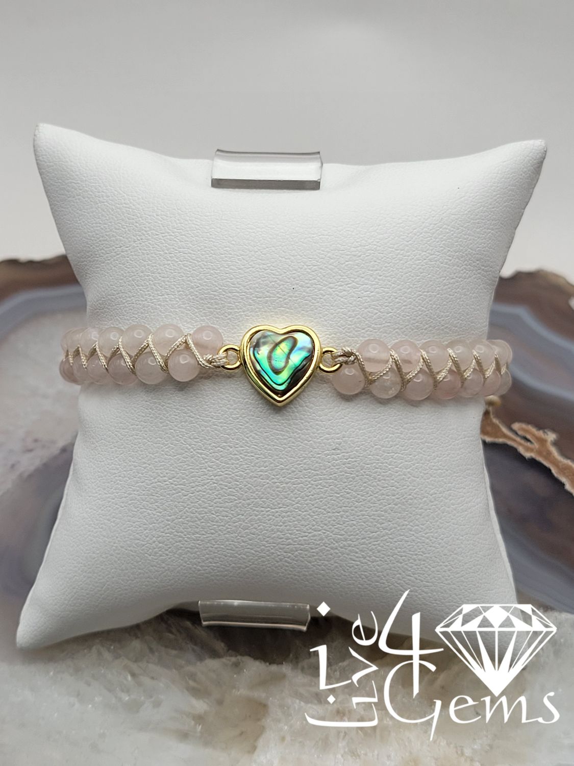 Rose Quartz with Abalone Heart Shamballa Bracelet