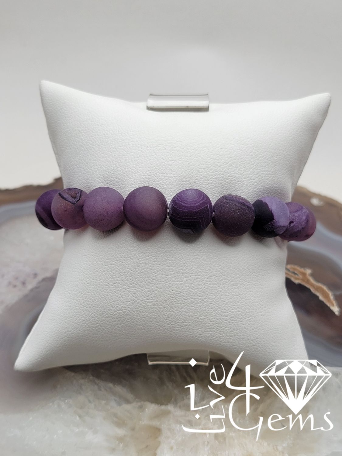 Purple Druzy Agate 10mm Gemstone Bracelet