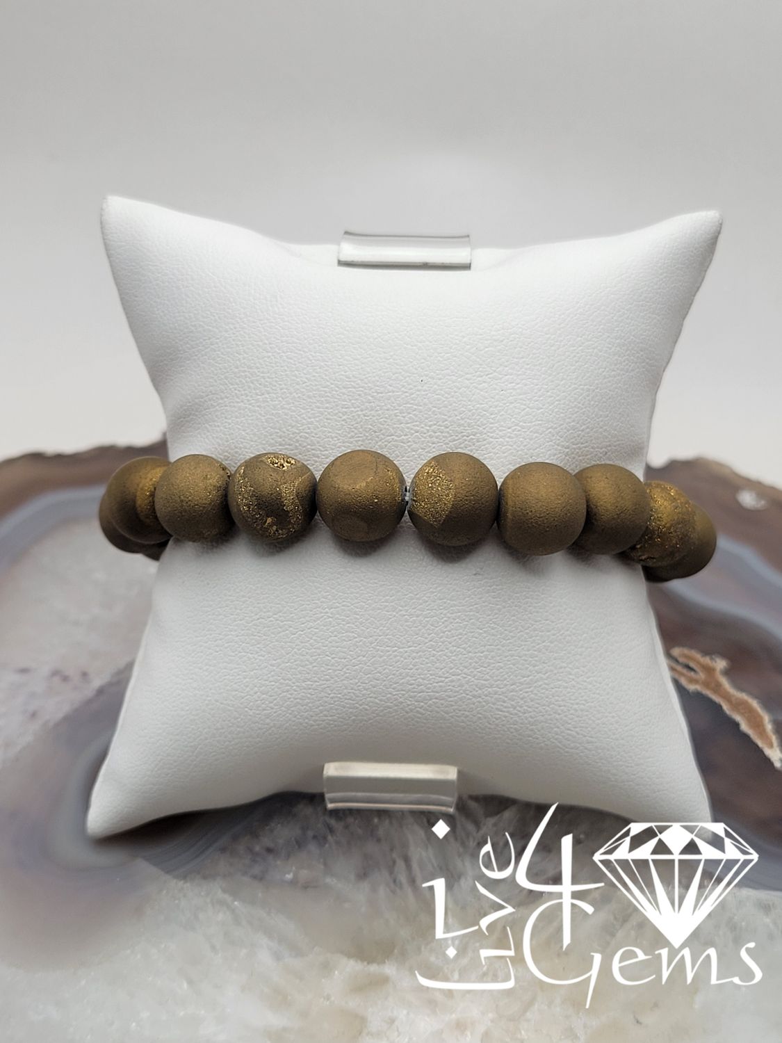 Gold Druzy Agate 11mm Gemstone Bracelet