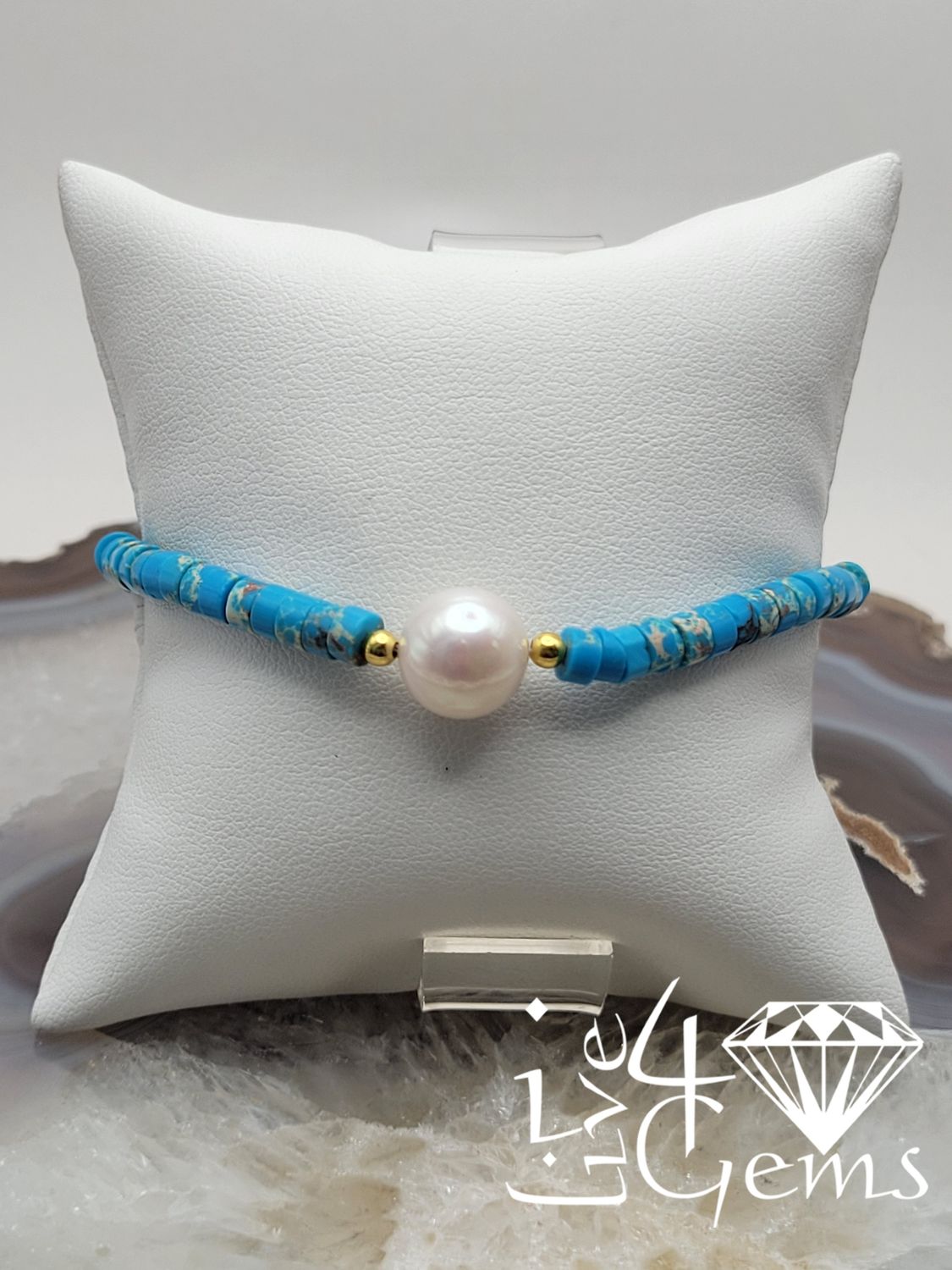 Imperial Jasper Rondelle and Cultured Pearl Bracelet