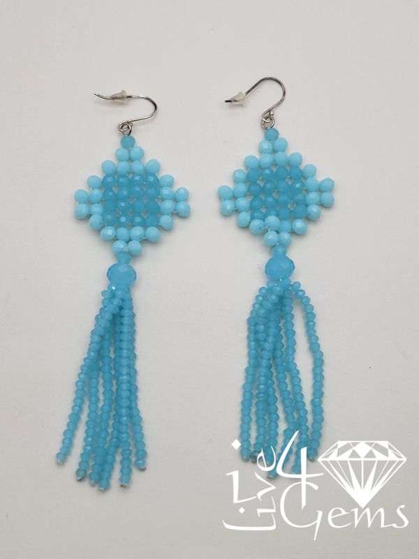 Silver Faceted Blue Quartz and Crystal Tassel Earrings