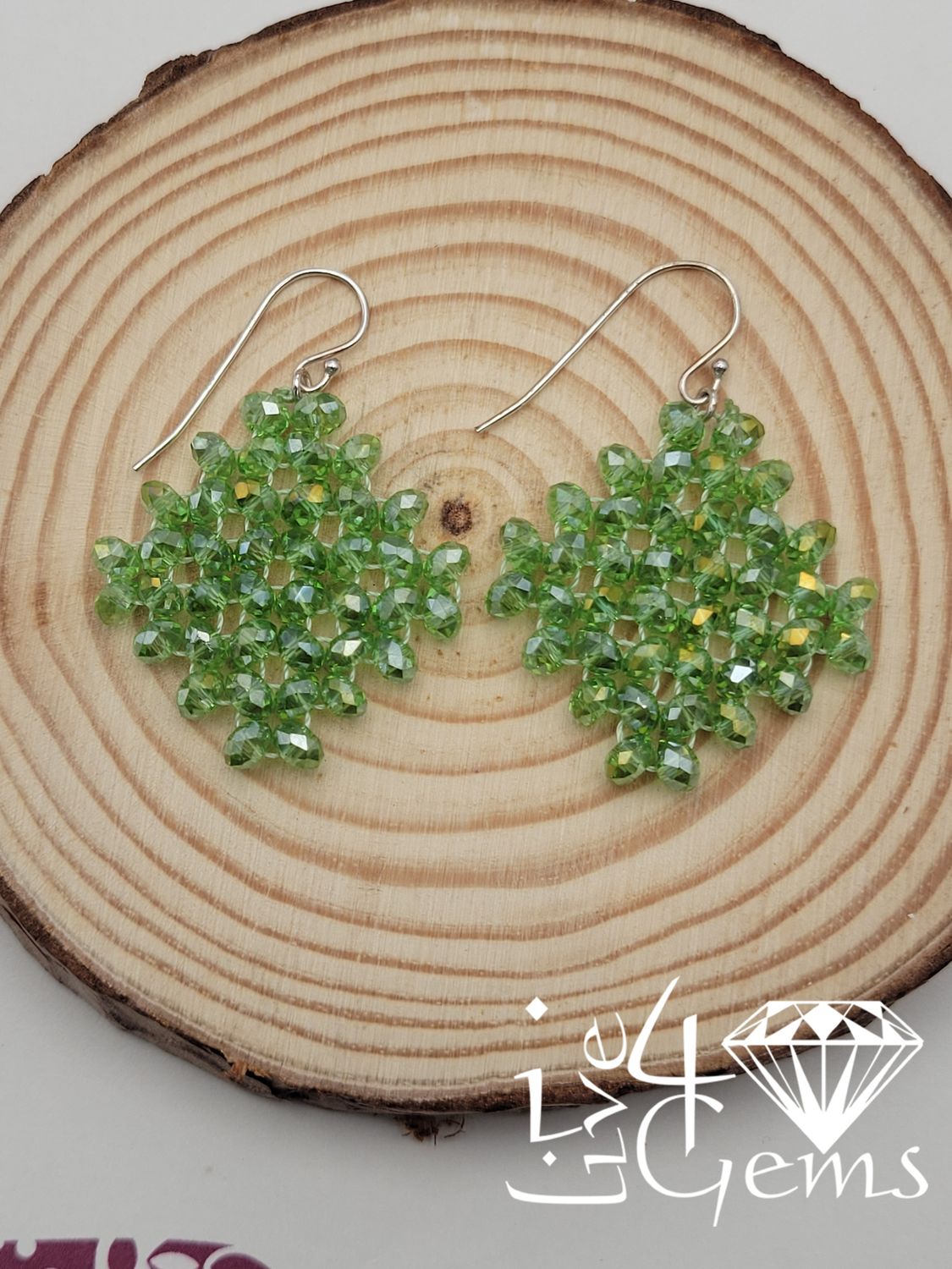 Silver Faceted Green Lattice Crystal  Earrings