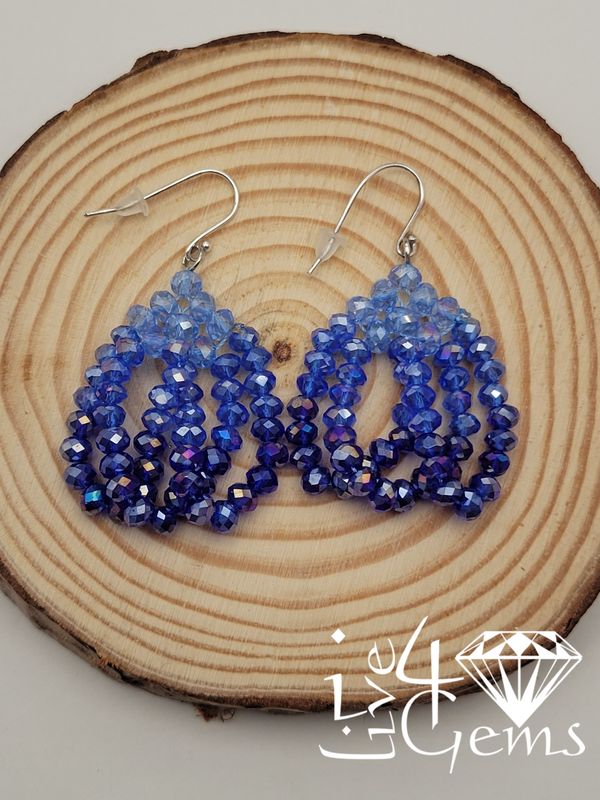 Silver Faceted Blue Gradient Crystal  Earrings