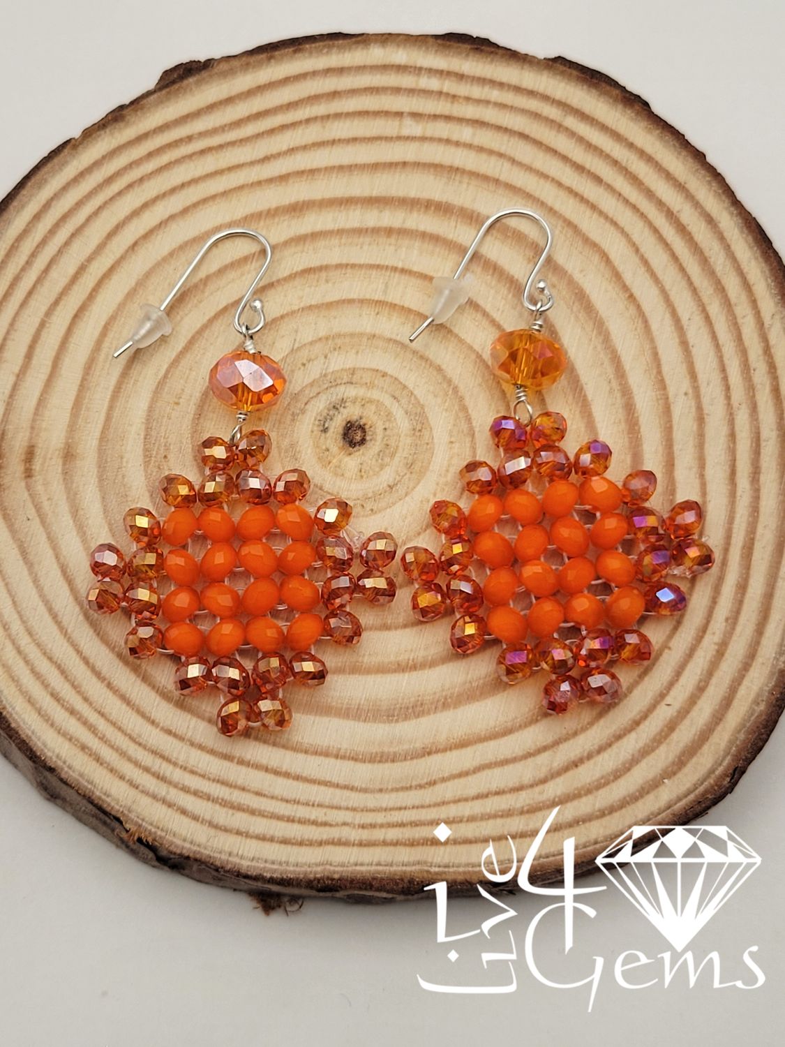 Silver Faceted Orange Lattice Crystal  Earrings
