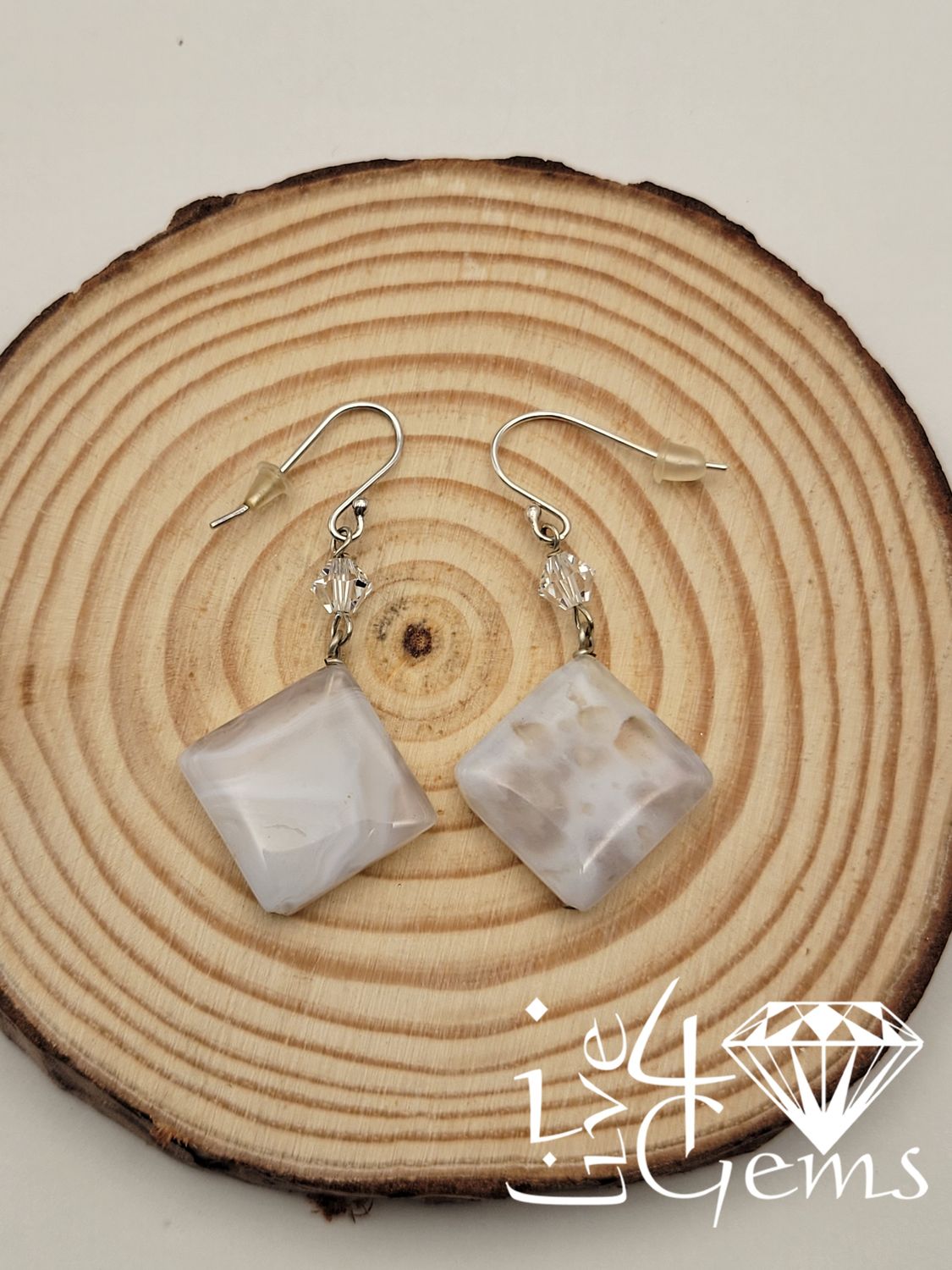 Silver Moonstone Square Drop with Crystal Earrings