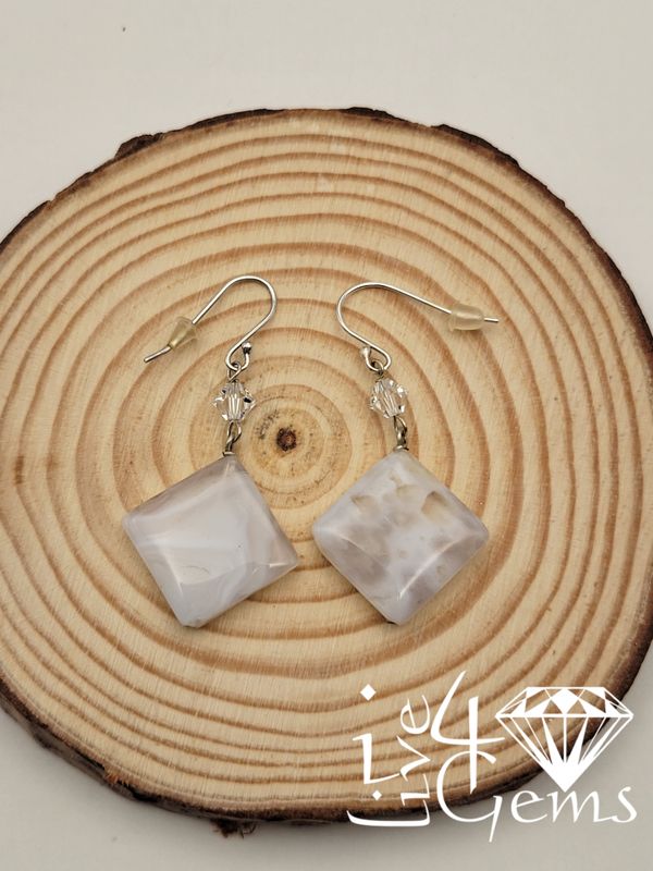 Silver Moonstone Square Drop with Crystal Earrings