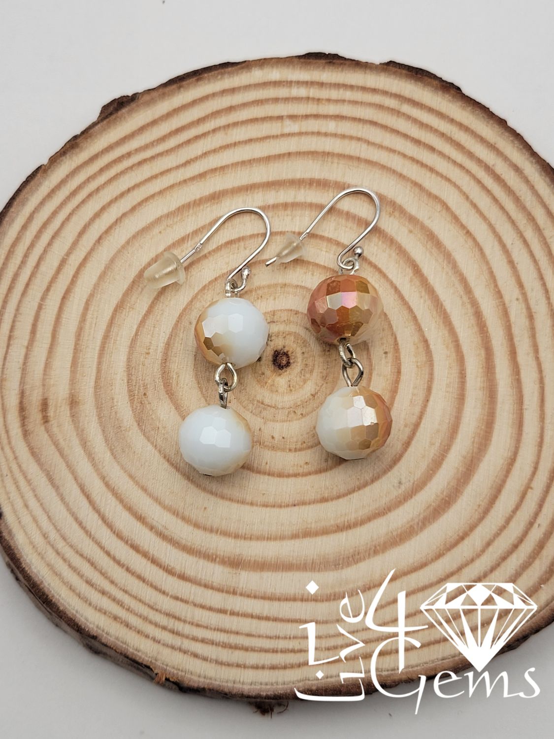 Silver Faceted Peach Moonstone Drop Earrings