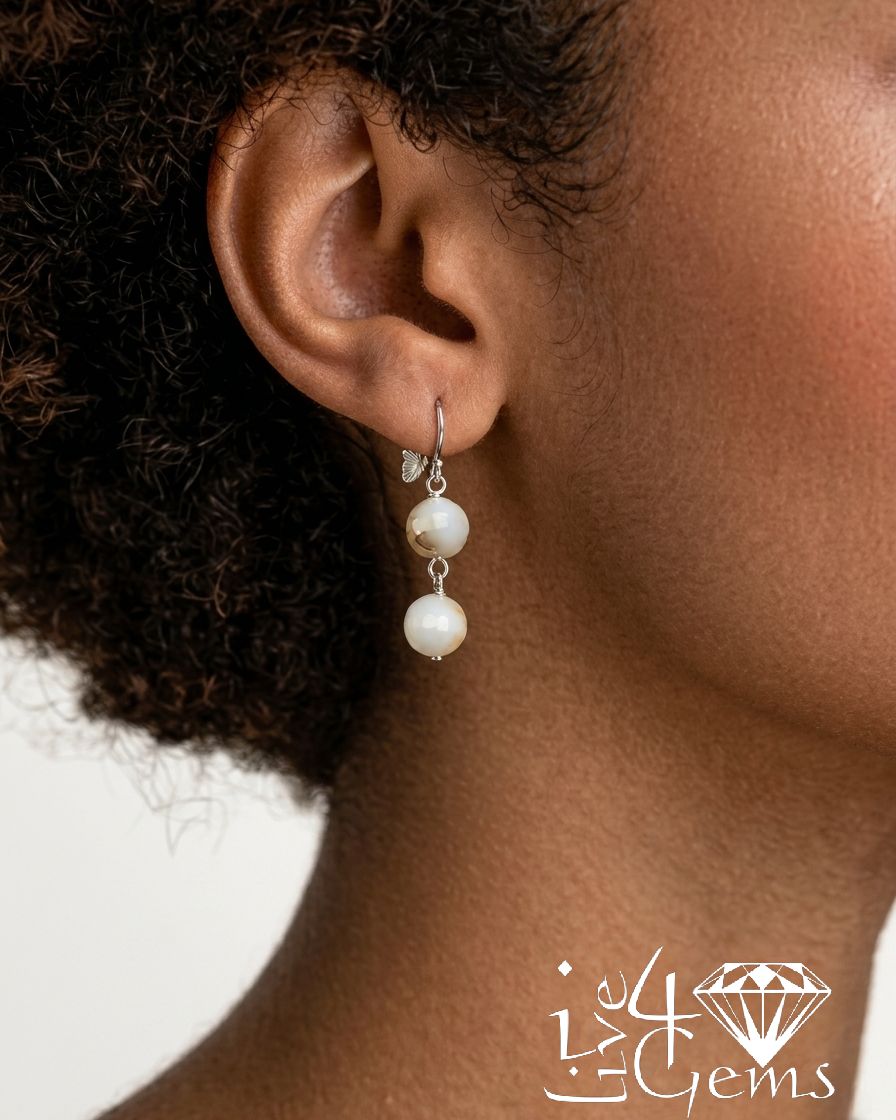 Silver Faceted Peach Moonstone Drop Earrings