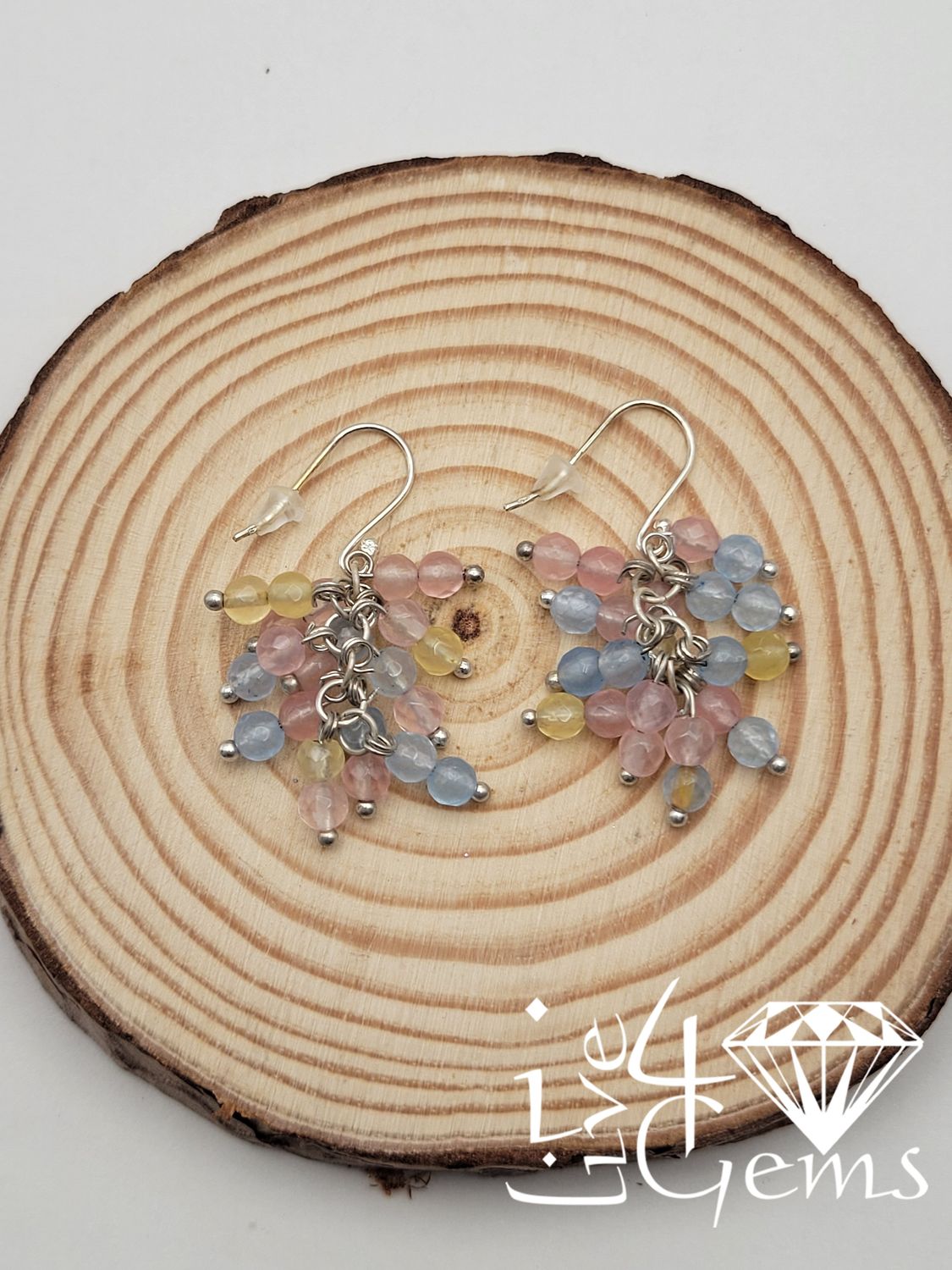 Silver Faceted Morganite Cluster Earrings