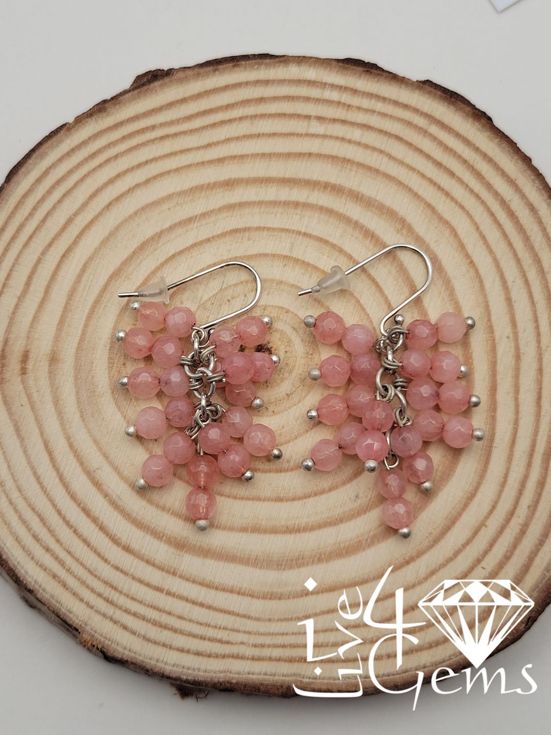 Silver Faceted Strawberry Quartz Cluster Earrings