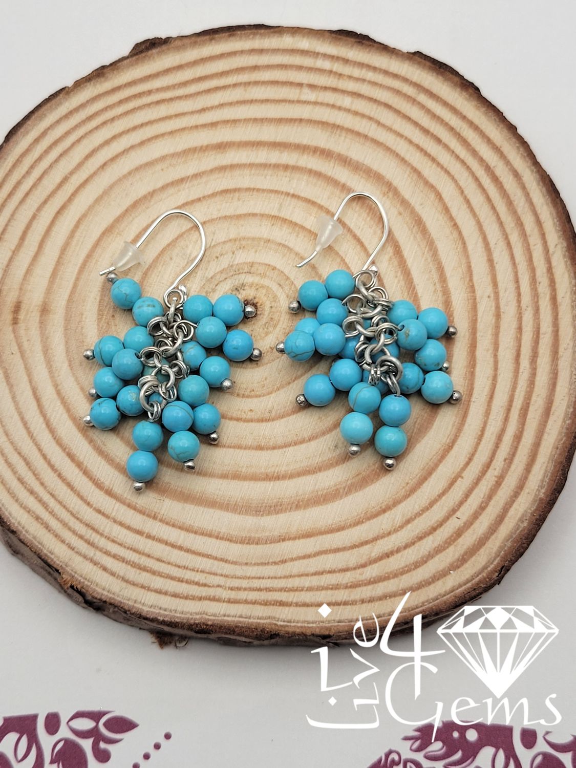 Silver Round Turquoise Cluster Earrings