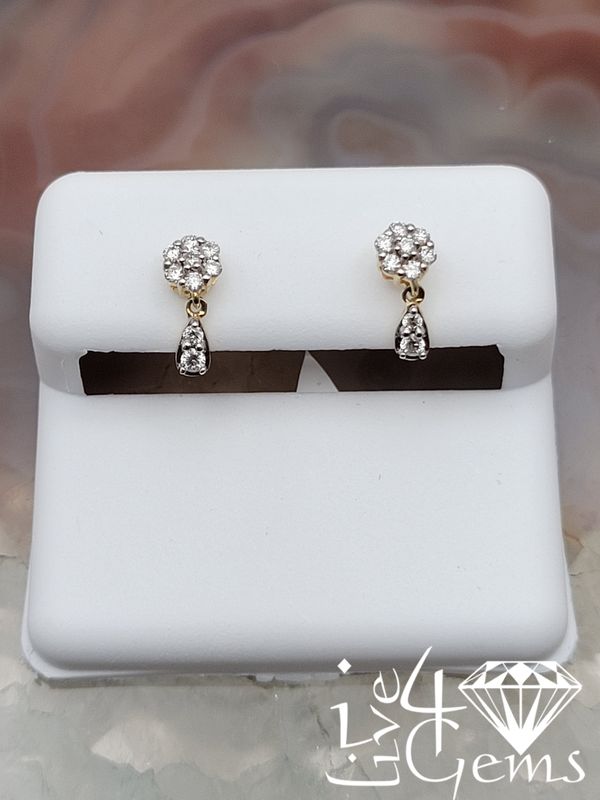 10kty 1/4ctw Round Diamond Flower Cluster Dangle Stud