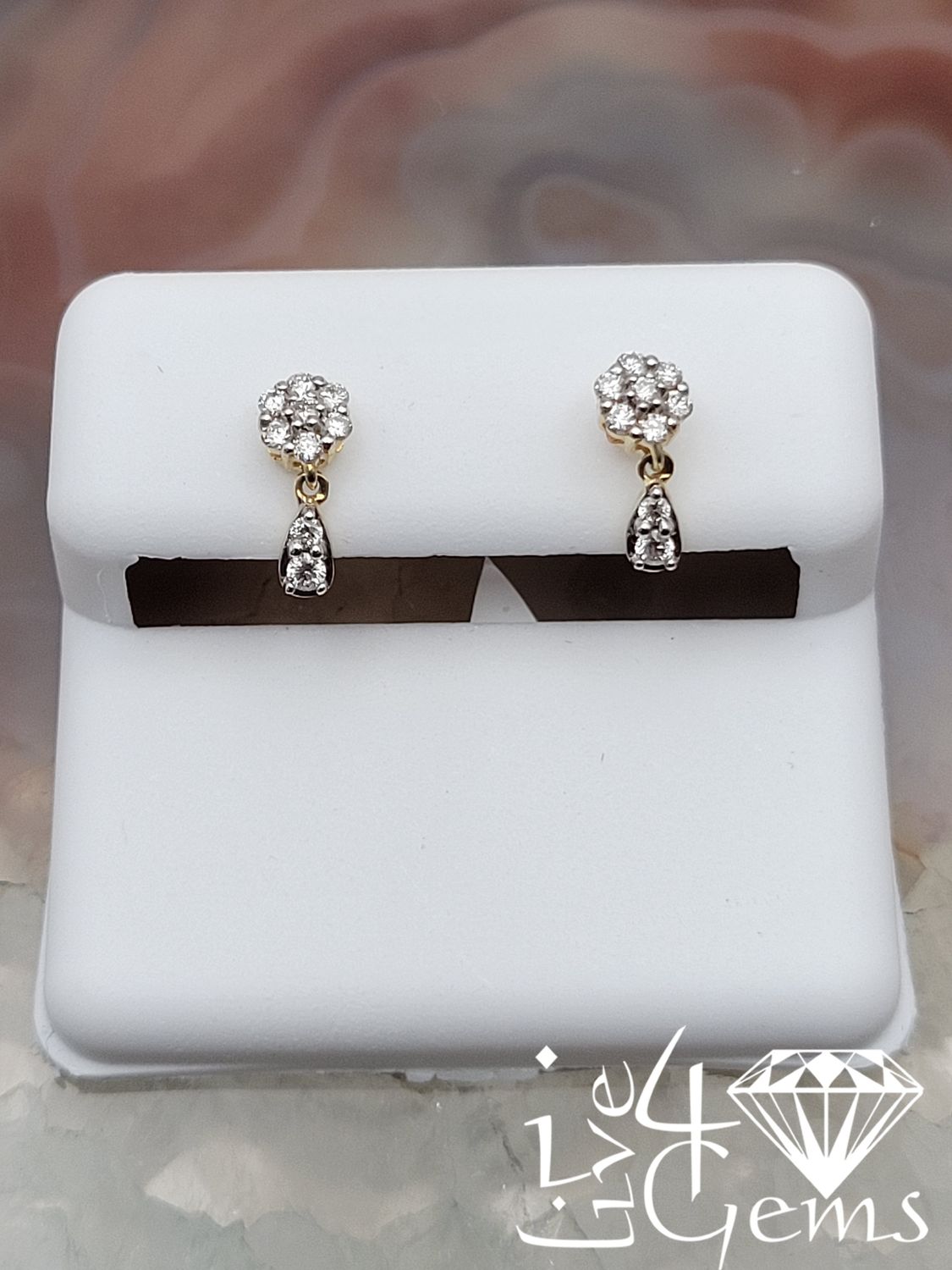 10kty 1/4ctw Round Diamond Flower Cluster Dangle Stud