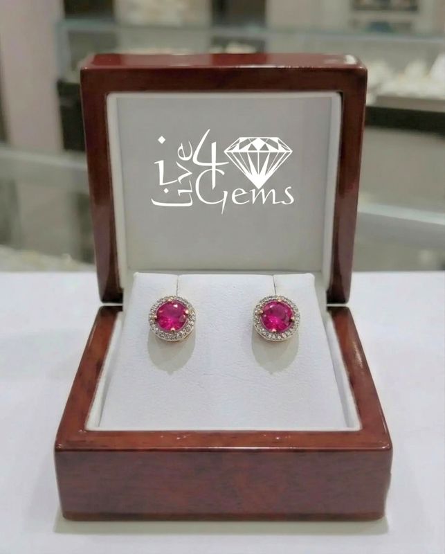 10kty 1/10ctw Diamond Halo 5mm Lab Ruby Stud