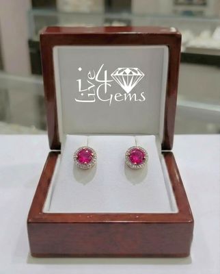 10kty 1/10ctw Diamond Halo 5mm Lab Ruby Stud