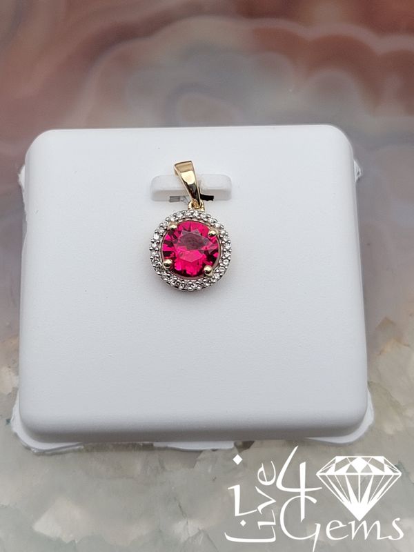 10kty 1/12ctw Diamond Halo 6mm Lab Ruby Pendant