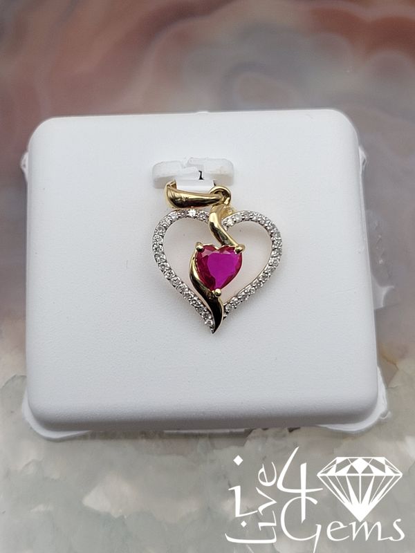10kty 1/20ctw Diamond Pink Sapphire Heart Pendant