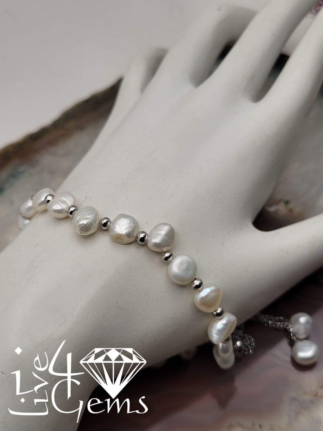 Silver White Pearl Bolo Bracelet