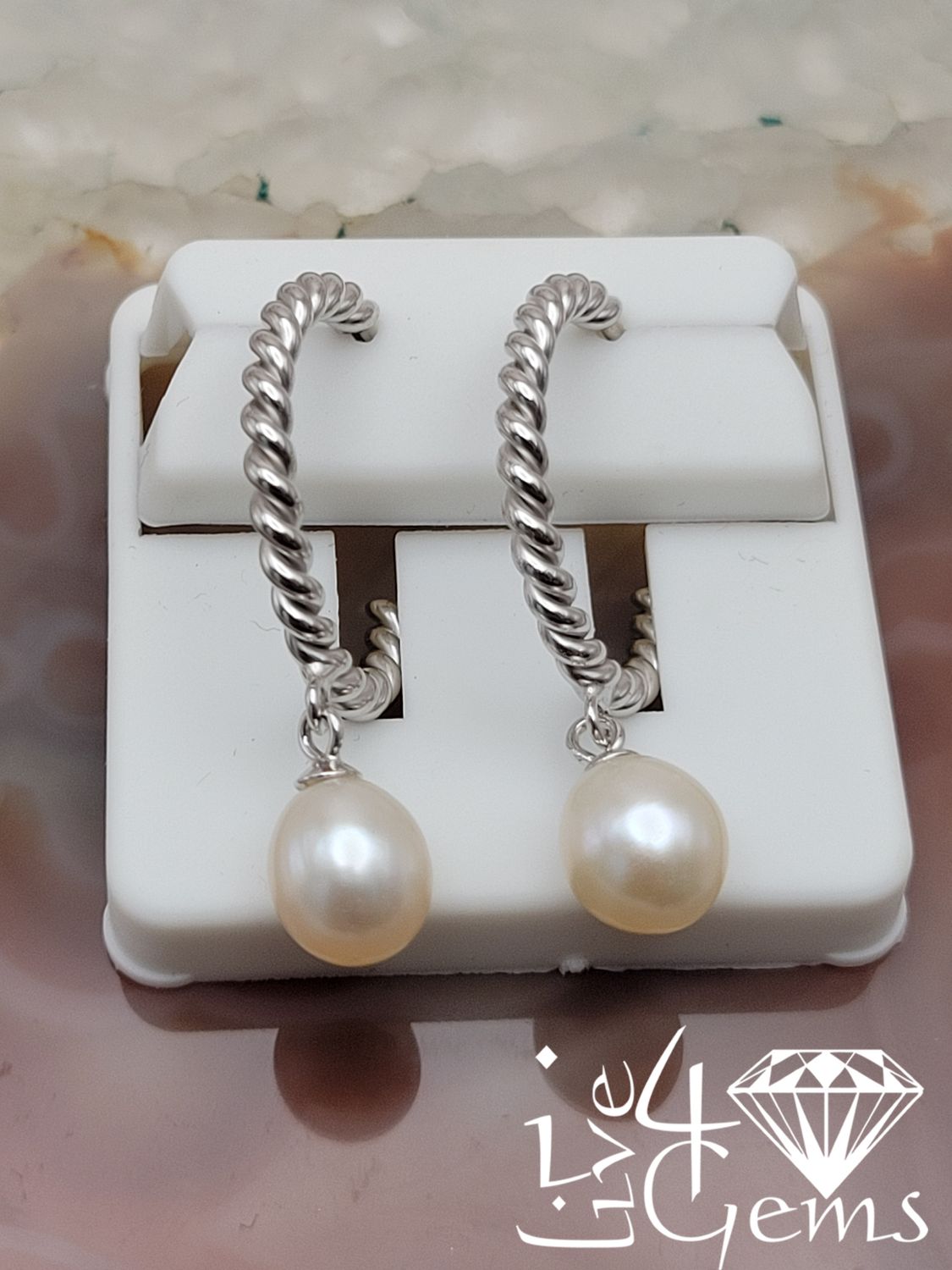 Silver Twist Pearl Dangling Earring