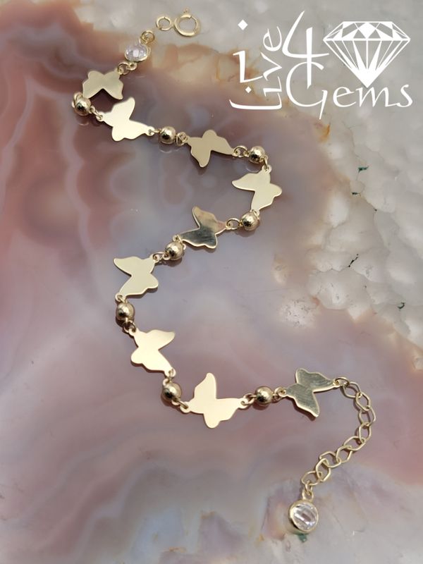 10kty Turkish Gold Butterfly Charm Ball Link Bracelet 8"