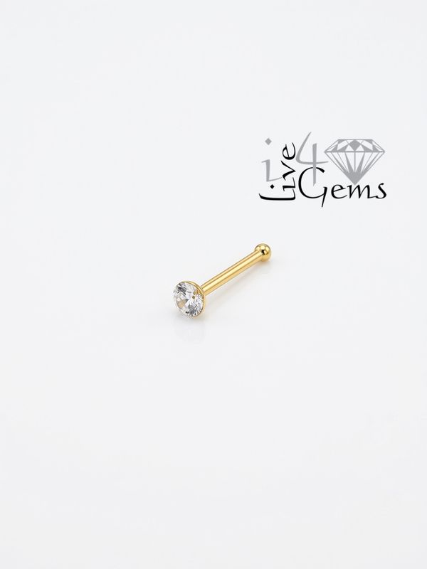 Silver Gold Plated 2mm Round Cz Nose Pin w Ball