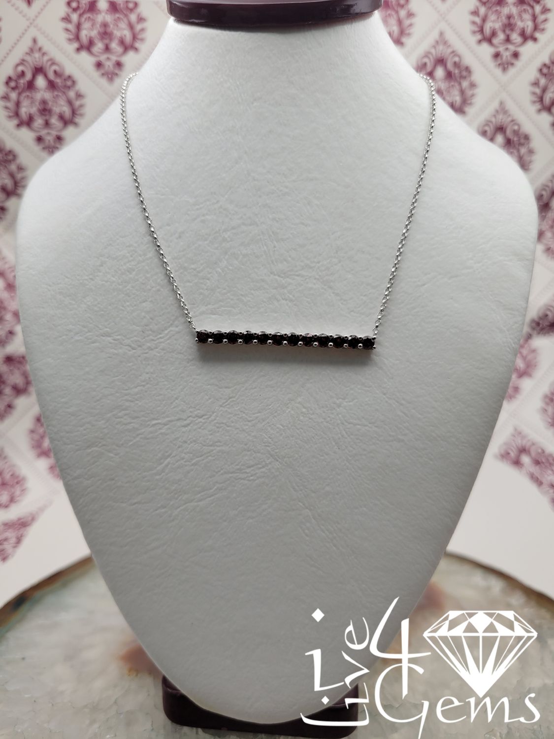 Silver Faceted Garnet Bar Pendant Necklace