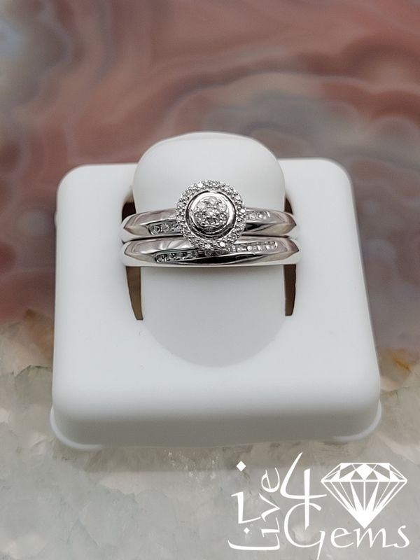 Silver 0.15ctw Round Diamond His and Her Set