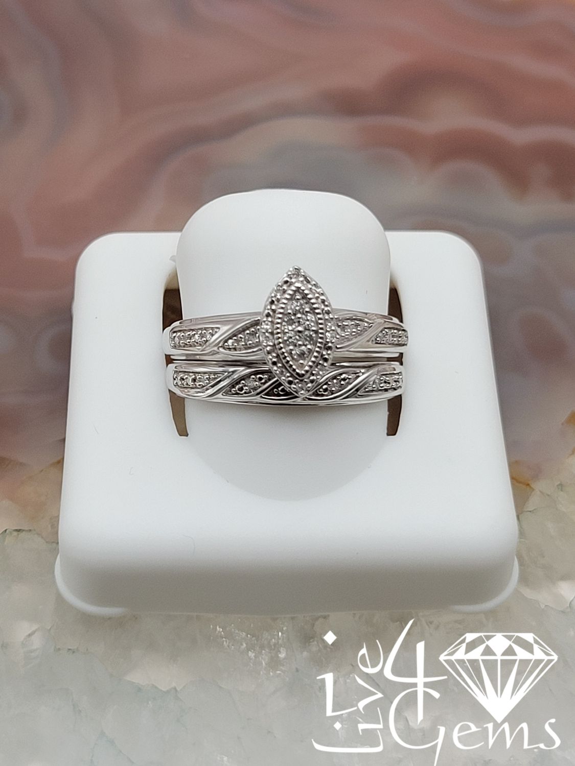 Silver 0.15ctw Diamond Marquise His and Her Set