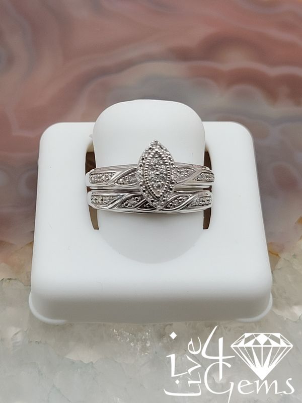 Silver 0.15ctw Diamond Marquise His and Her Set