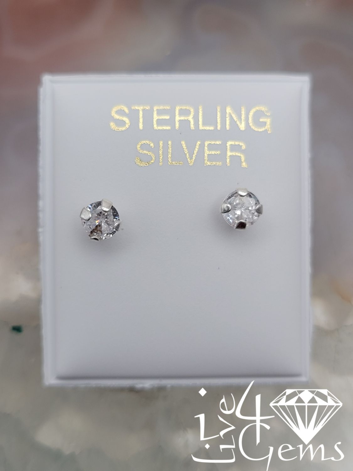 Silver 4mm Clear Cz Push back Stud