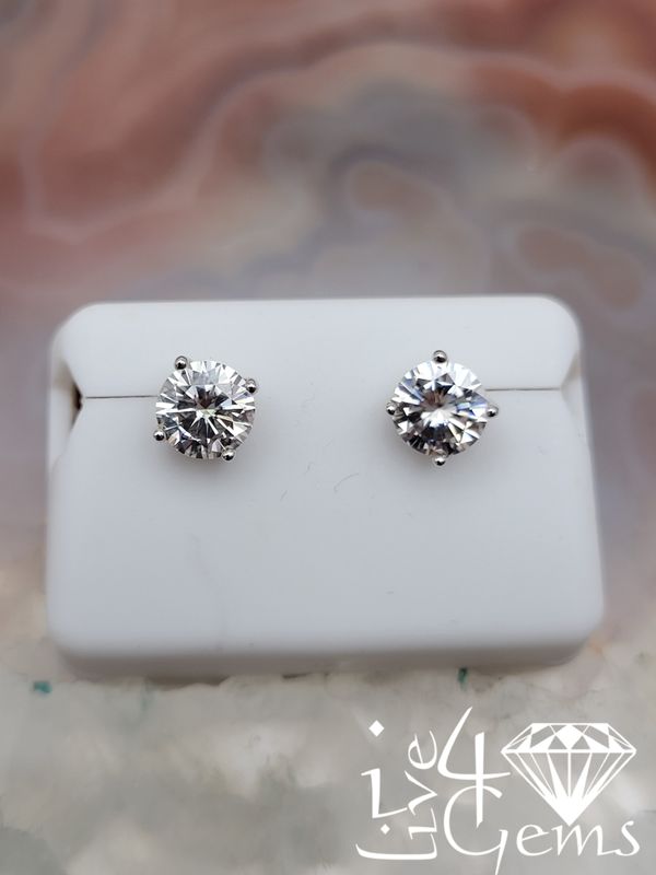 Silver Moissanite Round Stud 2ctw 6mm