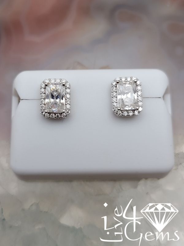 Silver Emerald Cut 1ctw Moissanite Stud