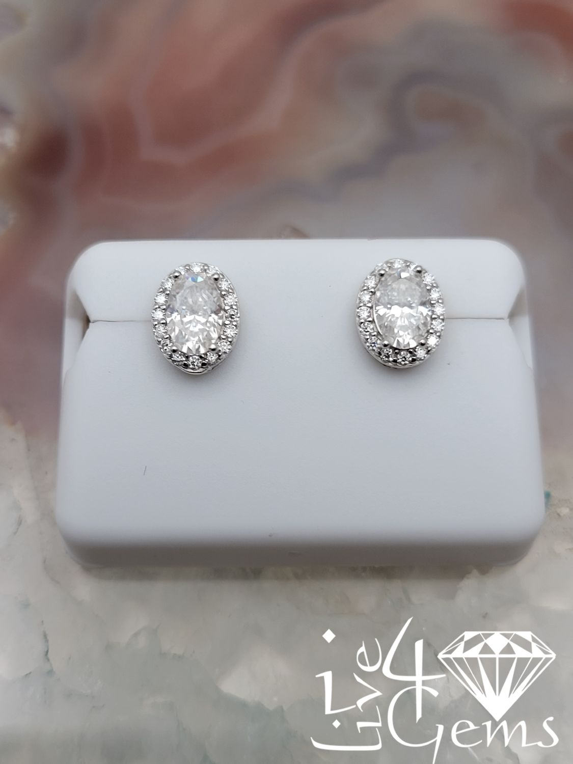 Silver Moissanite 1ctw Oval Halo Stud